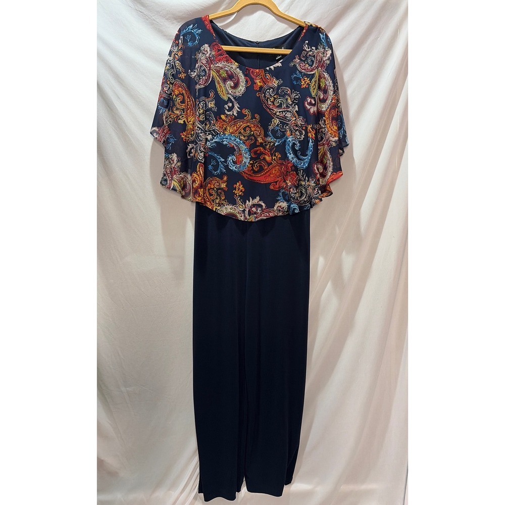 Connected Apparel Navy Paisley Chiffon Popover Jumpsuit 8P